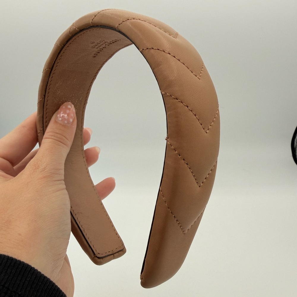 Gucci Marmont Quilted Padded Headband in Tan Leather